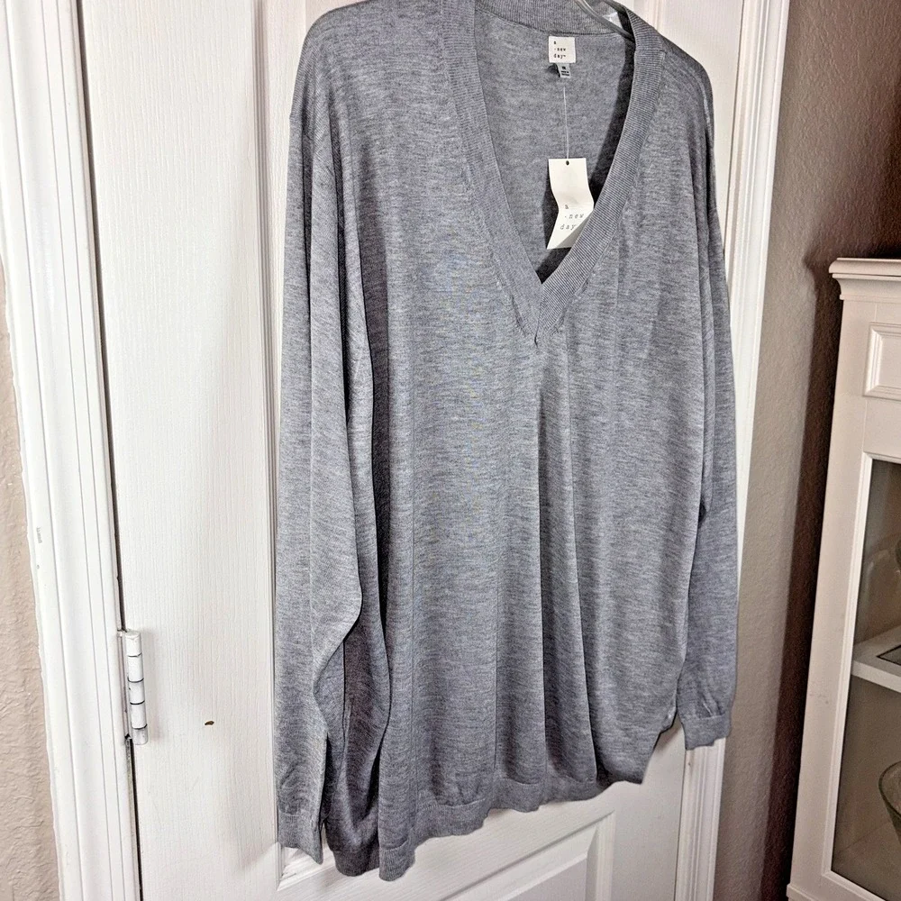 A New Day Men's‎ V-Neck Sweater 3XL Gray NWT Soft Eco Blend Pullover Lightweight